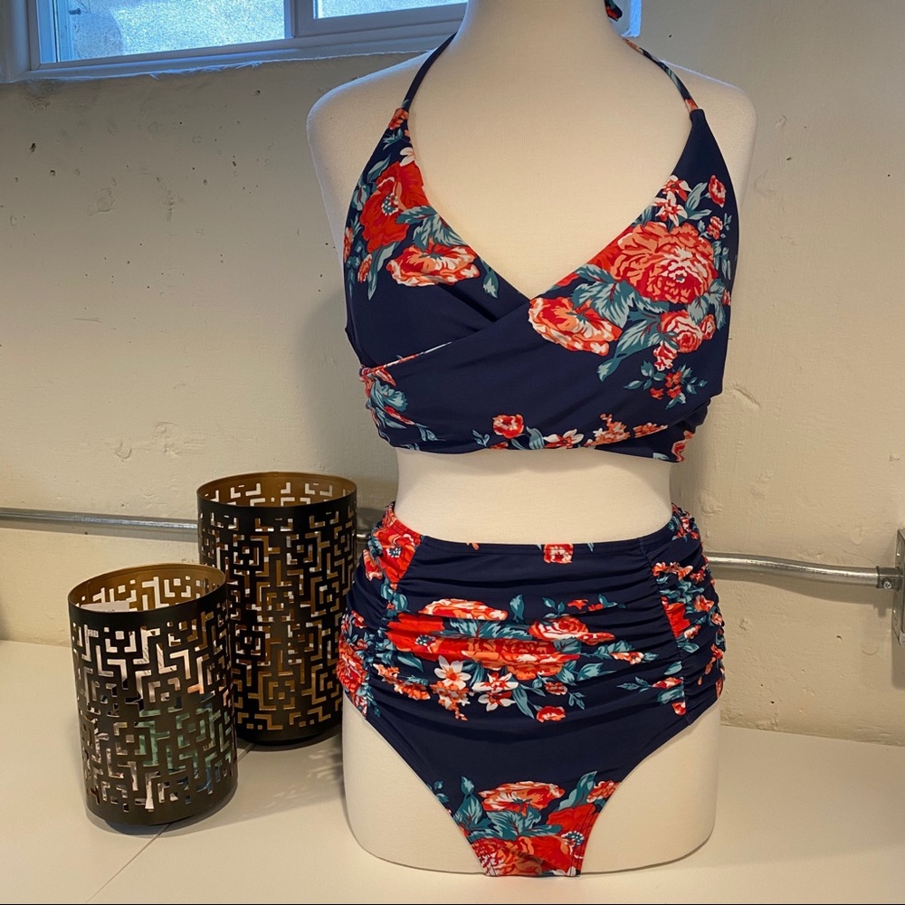 4 Piece High Waisted Floral Bikini